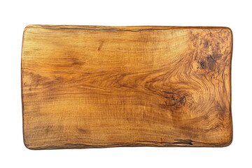 Rustic wooden cutting board with a textured surface isolated on transparent background. Polished rectangular wooden slab with visible knots and natural grain patterns isolated on white background.
