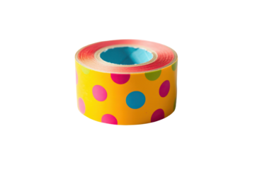 Light blue polka dot decorative tape roll isolated on transparent background. Polka dot washi tape roll isolated on white background, 3d rendering.