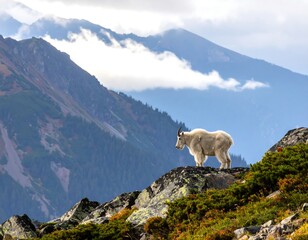 Naklejka premium Mountain goat on rocky summit