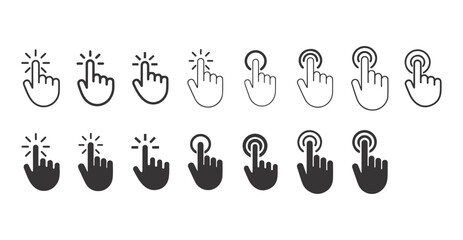 Hand Cursor Icon Clicking, Click Hand Cursor Icon Set, Touch Screen Finger Hand Press Push, Pointing Hand Click Icon, Click The Cursor, Vector Illustration 