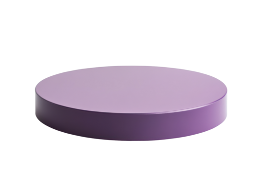 Purple cylinder podium isolated on transparent background. Purple circular pedestal platform exhibition featuring a smooth and minimalist surface isolated on white background.