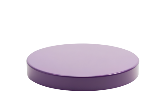 Purple cylinder podium isolated on transparent background. Purple circular pedestal platform exhibition featuring a smooth and minimalist surface isolated on white background.