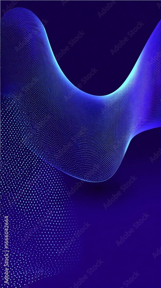 Poster futuristic data flow waves symbolizing artificial intelligence, abstract gradient background, copysp