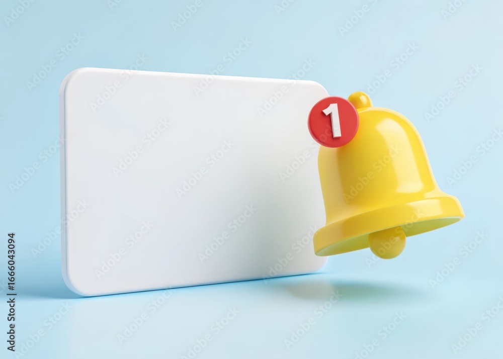 Poster yellow notification bell with a red badge showing the number one next to a blank screen