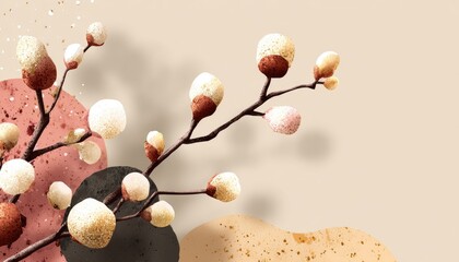 Abstract floral branch with textured shapes