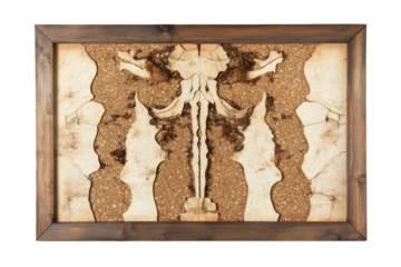 Wooden frame filled with dried natural moss and plant material isolated on transparent background. Rectangular cork bulletin board with wooden frame isolated on white background.