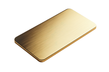 Shiny gold bar isolated on transparent background. Rectangular gold metal plate with a smooth polished surface and rounded edges isolated on white background.