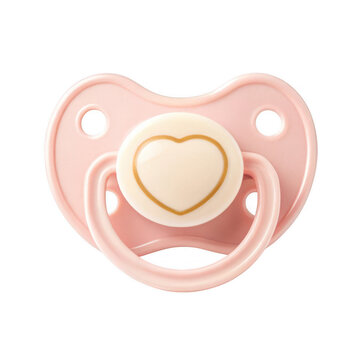A pink baby pacifier with a heart design isolated on transparent background