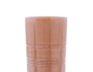 Obraz premium Creamy chocolate drink served in a tall glass with frothy top