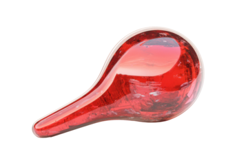 Shiny red glass teardrop ornament isolated on transparent background. Red map pin illustration representing a location marker with a glossy rounded design isolated on white background.