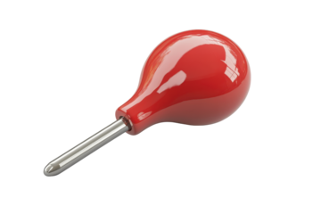 Red rubber bulb syringe with metal tip isolated on transparent background. Red map pin illustration representing a location marker with a glossy rounded design isolated on white background.