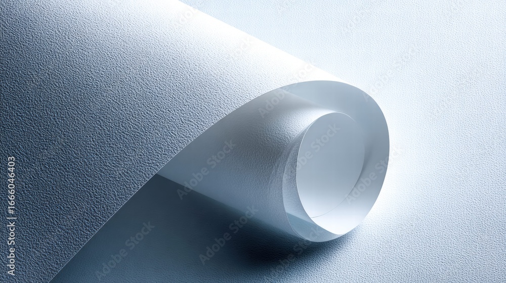 Poster a rolled paper with a textured surface in a soft blue and white palette.