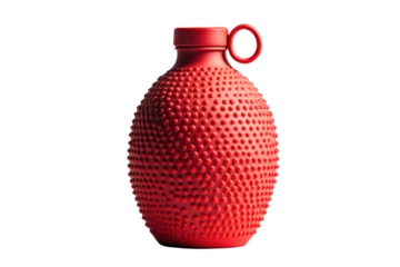 Textured red water bottle isolated on transparent background. Red rubber hot water bottle with a textured surface for isolated on white background.