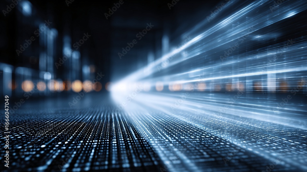 Poster ai and data visualization represented by futuristic luminous digital grids, clean modern composition