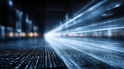 AI and data visualization represented by futuristic luminous digital grids, clean modern composition, copyspace