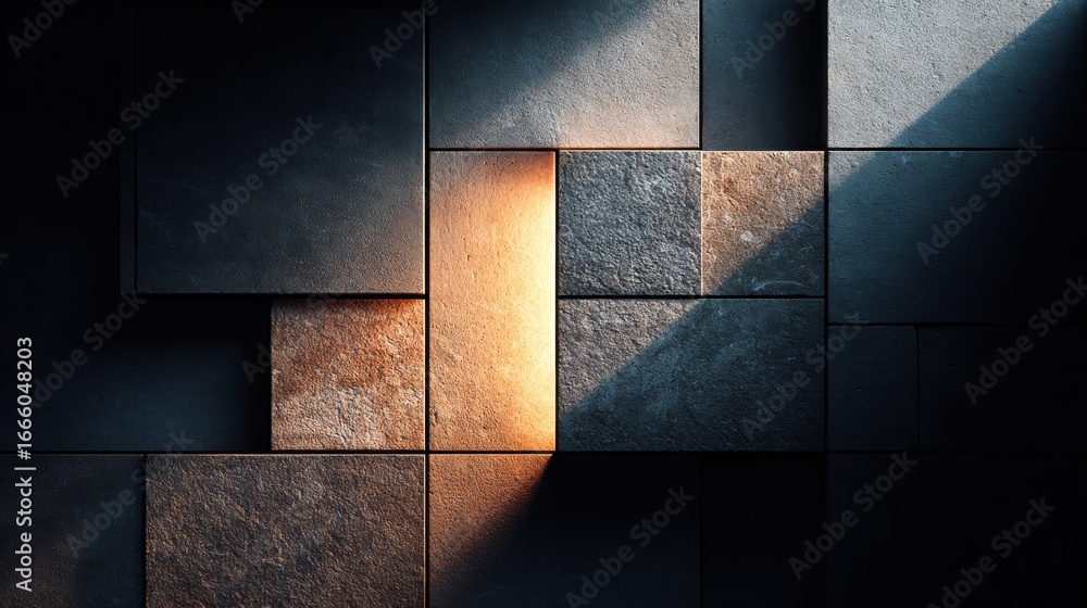 Poster stone blocks with a play of light and shadow create an intriguing abstract pattern.