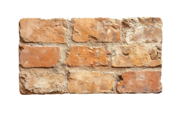 Weathered red brick building material isolated on transparent background. Rustic rectangular terracotta tile with a rough texture isolated on white background.