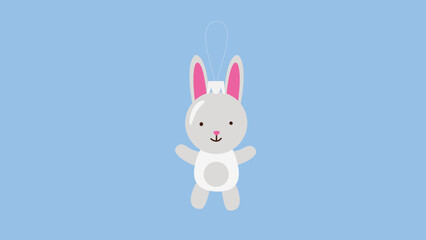 Cute rabbit on blue background. Vector illustration in flat style.