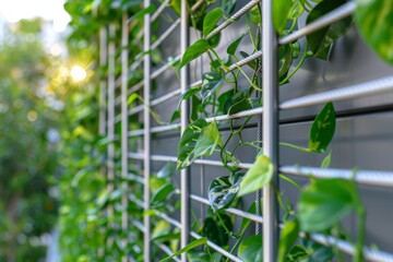 Green vines climbing trellis on balcony bringing nature into the city