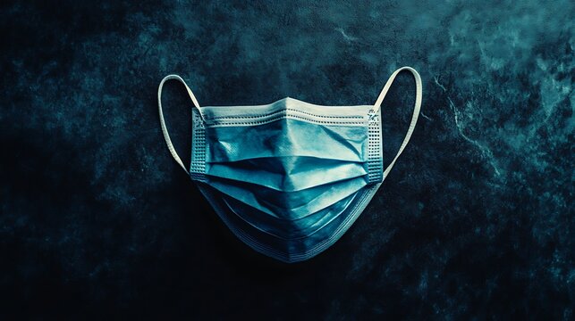 Medical face mask isolated on a dark textured background Pandemic concept.