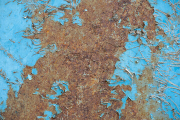 Rusty Metal Surface with Peeling Blue Paint, Grunge Texture for Industrial and Vintage Design
