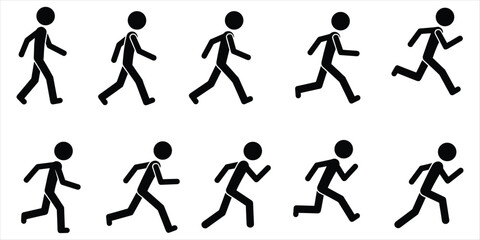 Stick Figure Walking and Running Sequence Animation Motion Icons vector illustration