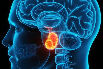 clean medical rendering of the pituitary gland within the brain showing anterior and posterior lobes stalk and surrounding anatomy for endocrinology study and education