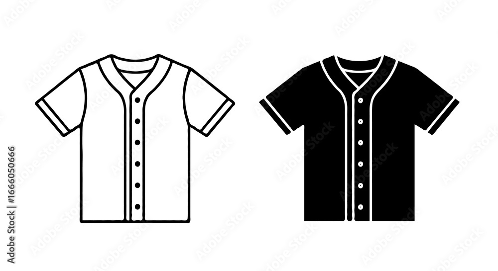 Poster single vector icon of a baseball jersey or uniform | includes a thin line art version next to a matc