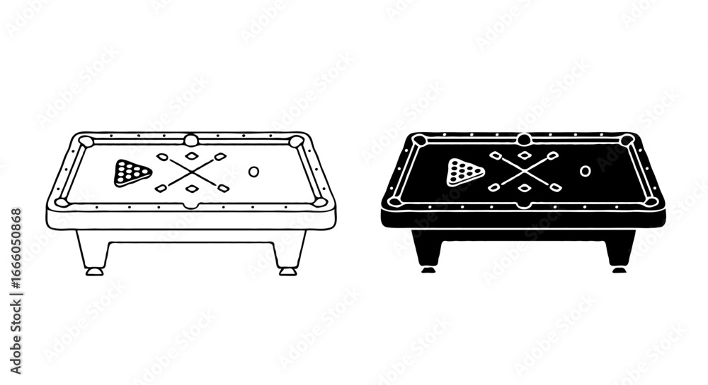 Fototapete single vector icon of a billiard pool table | includes a thin line art version next to a matching si