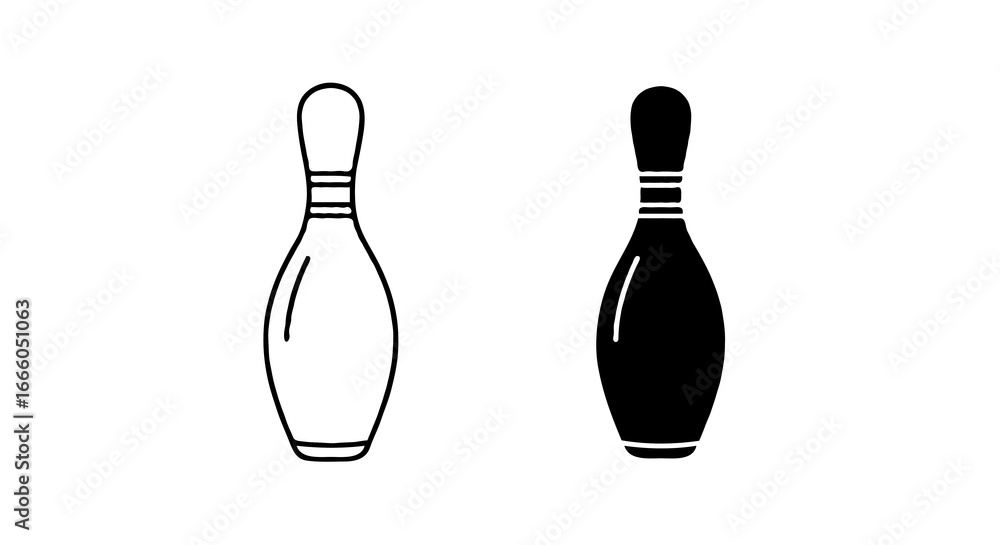 Aufkleber single vector icon of a bowling pin | includes a thin line art version next to a matching silhouette