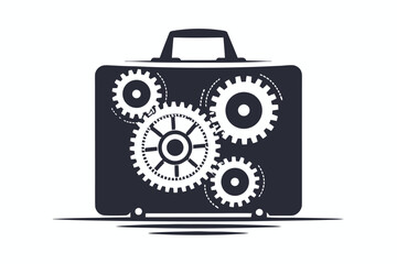 Isolated Suitcase with Mechanical Gears on White Background
