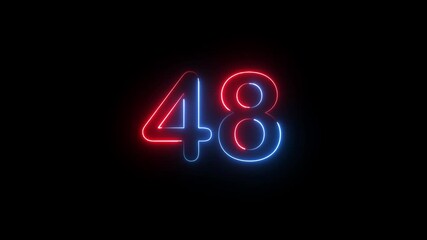 Number 48 text icon animation glowing neon red and blue color digit countdown anniversary template sign symbol on black background