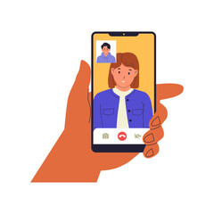 Video Call on a Smartphone Illustration. Vector Flat Illustration