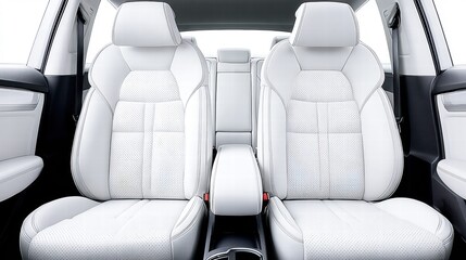 Fototapeta premium Elegant white leather car seats, offering a luxurious and comfortable interior design.