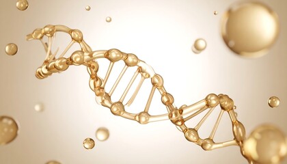 Golden DNA Strand with Floating Spheres on a Soft Beige Gradient Background