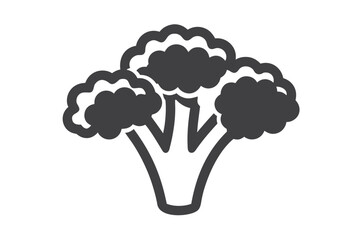 Isolated Dark Gray Broccoli Icon on White Background, Healthy Food Art