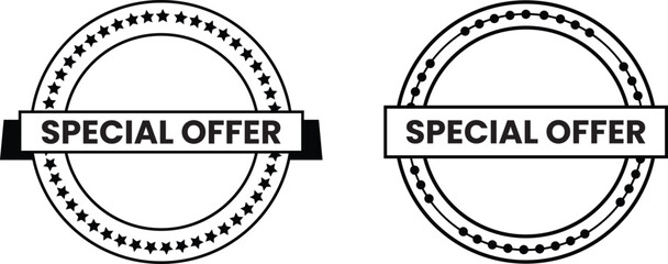 Fototapeta premium Special Offer Circular Badges in Black and White – Outline Vector Labels with Banner Text