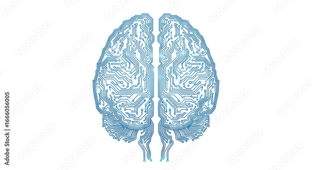 Poster digital brain illustration with circuit board pattern on a white background image view
