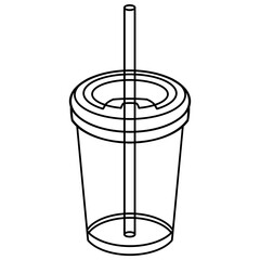 A soda cup with a straw and ice cubes, isolated on a white background