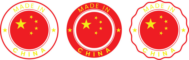 Made in China Badges with Chinese Flag – Round Vector Labels Set