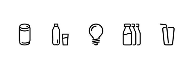 Set of outline icons for various beverages and containers