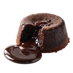 Warm chocolate lava cake dessert with molten center isolated on a transparent background png