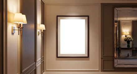 Blank Poster Frame Mockup In Luxury Hotel Corridor