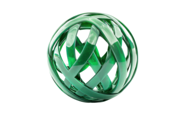 Intricate green woven sphere isolated on transparent background. Green sphere ball isolated on white background, 3d rendering.