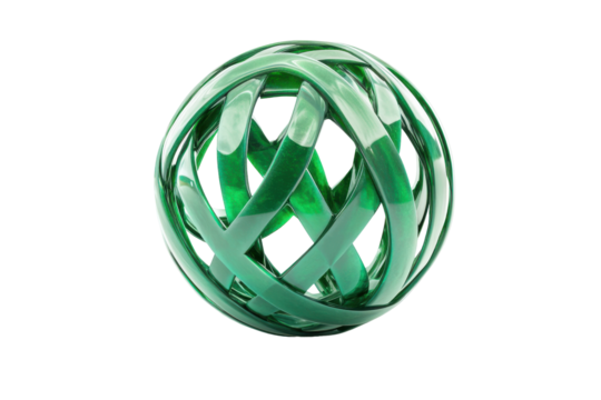 Intricate green woven sphere isolated on transparent background. Green sphere ball isolated on white background, 3d rendering.