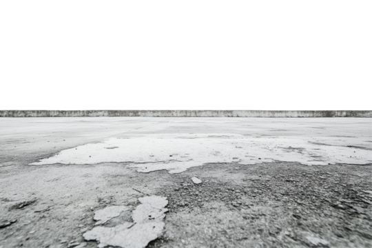 Abstract textured surface with black background isolated on transparent background. Grey concrete floor isolated on white background.
