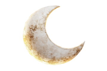 Crescent moon with detailed texture isolated on transparent background. Half moon isolated on white background.