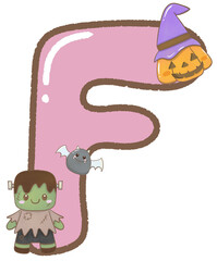 Halloween font concept is kawaii captial letter “F”