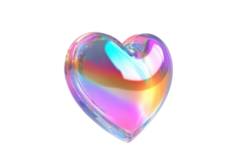 Iridescent heart shape gemstone isolated on transparent background. Heart shaped glass holographic Iridescent isolated on white background, 3d rendering.
