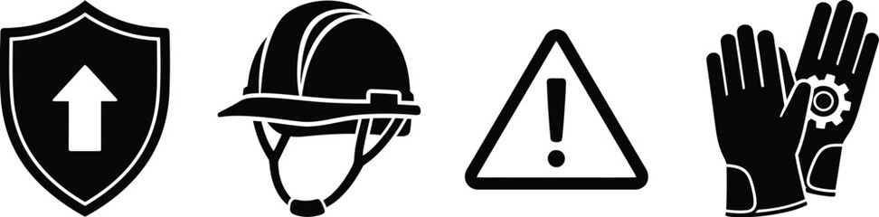 Safety icons representing protection, caution, and industrial workplace elements for design projects